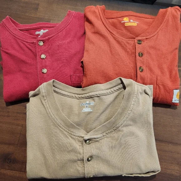 Carhartt Mens T-shirt Lot Size XL Long Short Sleeve Henley Pocket 3 Tees - Picture 1 of 14
